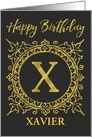 Illustrated Custom Happy Birthday Gold Foil Effect Monogram X card