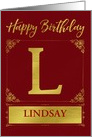 Illustrated Custom Happy Birthday Gold Foil Effect Monogram L card