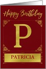 Illustrated Custom Happy Birthday Gold Foil Effect Monogram P card