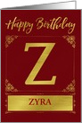 Illustrated Custom Happy Birthday Gold Foil Effect Monogram Z card
