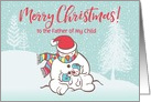 Custom Illustrated Snowy Christmas Snowmen for Father of My Child card