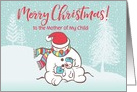 Custom Illustrated Snowy Christmas Snowmen for Mother of My Child card