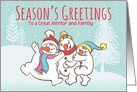 Custom Illustrated Snowy Christmas Snowmen To a Mentor and Family card