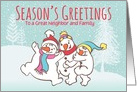 Custom Illustrated Snowy Christmas Snowmen To a Neighbor and Family card