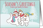 Custom Illustrated Snowy Christmas Snowmen From Our Home To Yours card