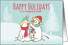 Custom Illustrated Snowy Christmas Two Snowmen For Sister card