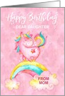 Custom Unicorn on Rainbow Watercolor Effect Birthday for Daughter card