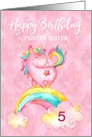 Custom Unicorn on Rainbow Watercolor Effect Birthday Foster Sister card