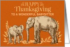 Custom Adult and Young Elephants Happy Thankgiving For Babysitter card