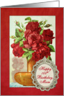 100th Birthday For Mum Vase of Red Roses with Greeting on Frame card