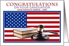 Army JAG Graduation Congratulations with US Flag, Books, Pound, Gavel card