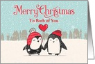 Custom Snowy Christmas For Both of You Penguins Heart Balloon card