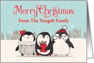 Custom Name Three Snowy Christmas Penguins with Gift card