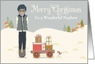 Custom For Nephew African American Boy on Snow with Gifts on Cart card