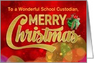 Custom Christmas For School Custodian Bell Bokeh Snowflake Bauble card