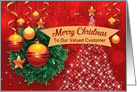Custom For Valued Customer Merry Christmas, Wreath, Bauble, Star card