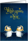 Wish Upon a Star Two Penguins Holding Hands Looking Up Shooting Star card