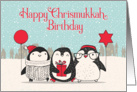 Happy Chrismukkah Birthday Snow Three Penguins with Balloon, Gift card