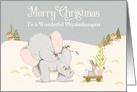 Custom For Physiotherapist Merry Christmas Elephant Cart Bunny card