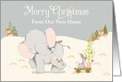 Merry Christmas From Our New Home Elephant with Bunny on Wooden Cart card