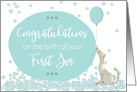 Congratulations Birth of First Son, Floral Dog with Balloon card