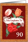 Custom Age Spanish Happy Birthday For Aunt, Three Tulips with Curly Frame card