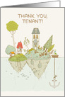 Thank You Tenant, Illustrated Island with Houses and Trees, Boat card