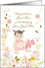 Custom Illustrated Floral Welcome to the Family Great Niece, Baby card