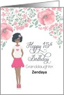 Illustrated Afro American 15th Birthday for Granddaughter, Floral card