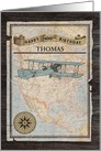 Illustrated Vintage Military Plane 100th Birthday, USA Map, Compass card