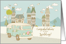 Illustrated Congratulations on Your Wedding, Vintage Van, Houses card