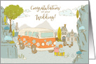 Illustrated Congratulations on Your Wedding, Van, Houses, Mountains card