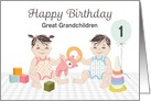 Custom Great Grandchildren 1st Birthday, Twin Boy and Girl, Toys card