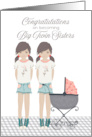Illustrated Becoming Big Twin Sisters Two Girls with Stroller card