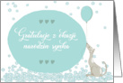 Polish Congratulations Birth of New Baby Boy Floral Dog with Balloon card