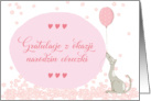 Polish Congratulations Birth of Baby Girl Floral Dog with Balloon card