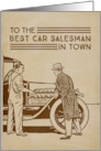 Illustrated Thank You Best Car Dealer Men and Vintage Vehicle card