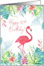 Illustrated Tropical Flamingo Happy 60th Birthday Flowers card