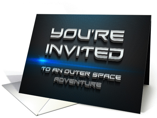 Black Mesh Laser Light Effect Outer Space Birthday Invitation card