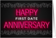 Pink Neon Light Effect First Date Anniversary card