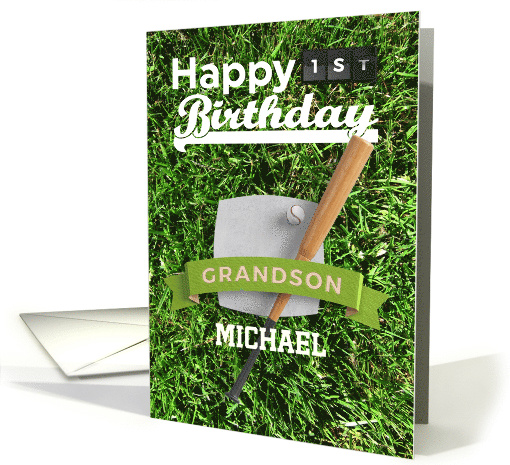 Custom Grandson's 1st Birthday Michael Baseball Bat, Ball... (1435596)