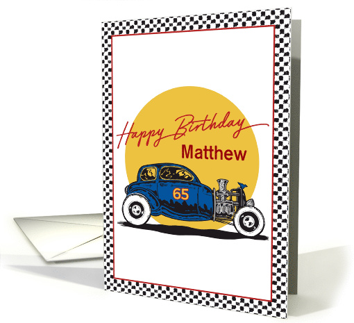 Custom Illustrated Husband's 65th Birthday Vintage Race Car card