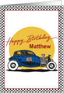 Custom Illustrated Husband’s 65th Birthday Vintage Race Car card