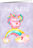 Custom Age Unicorn on Rainbow Watercolor Effect Birthday card