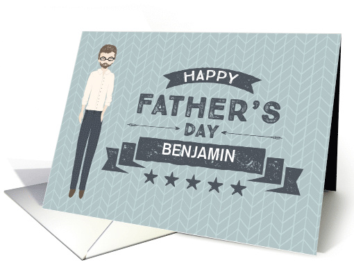 Custom Illustrated Man in Specs White Long Sleeves Father's Day card