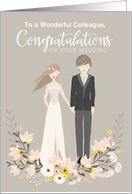 Custom Floral Brown Hair Couple Wedding Congratulations Colleague card