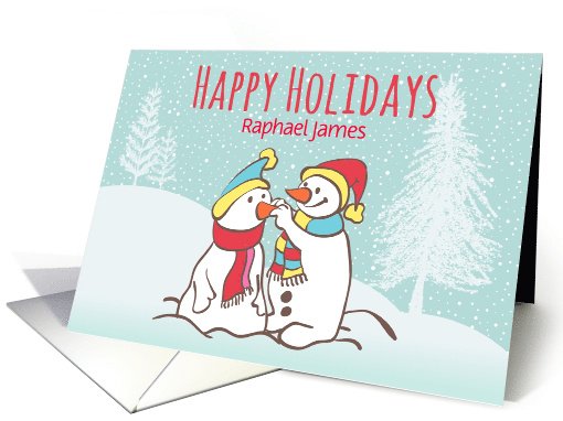 Custom Illustrated Snowy Christmas Two Snowman card (1438856)