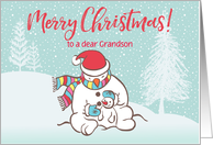 Custom Illustrated Snowy Christmas Big and Little Snowmen card