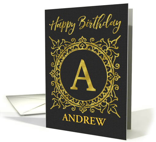 Illustrated Custom Happy Birthday Gold Foil Effect Monogram A card