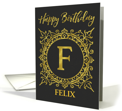 Illustrated Custom Happy Birthday Gold Foil Effect Monogram F card